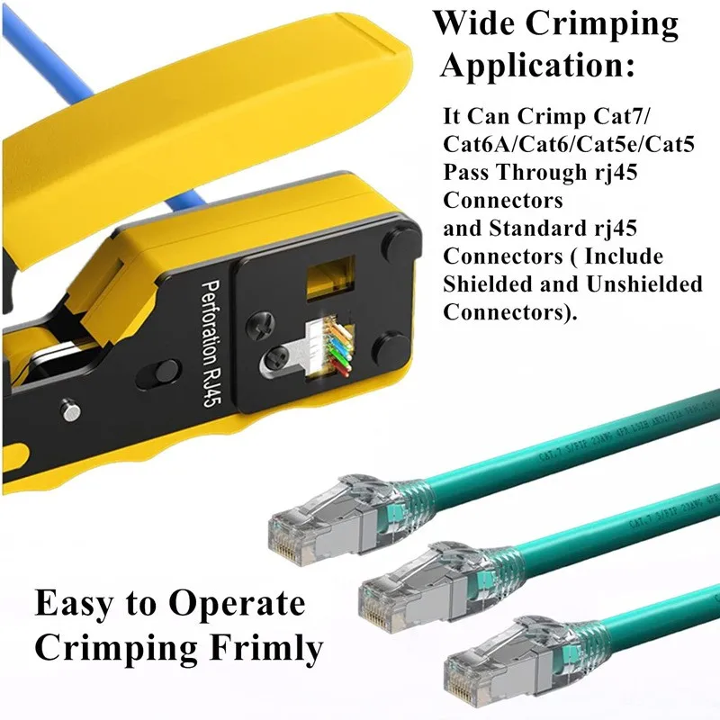 Jillway Cat7 Através do Furo Alicate Rede Testador Ferramenta Conjunto Através do Buraco Cabeça de Cristal Rj45 Fio Stripper Conjunto 10 Gigabit - Imagem 3
