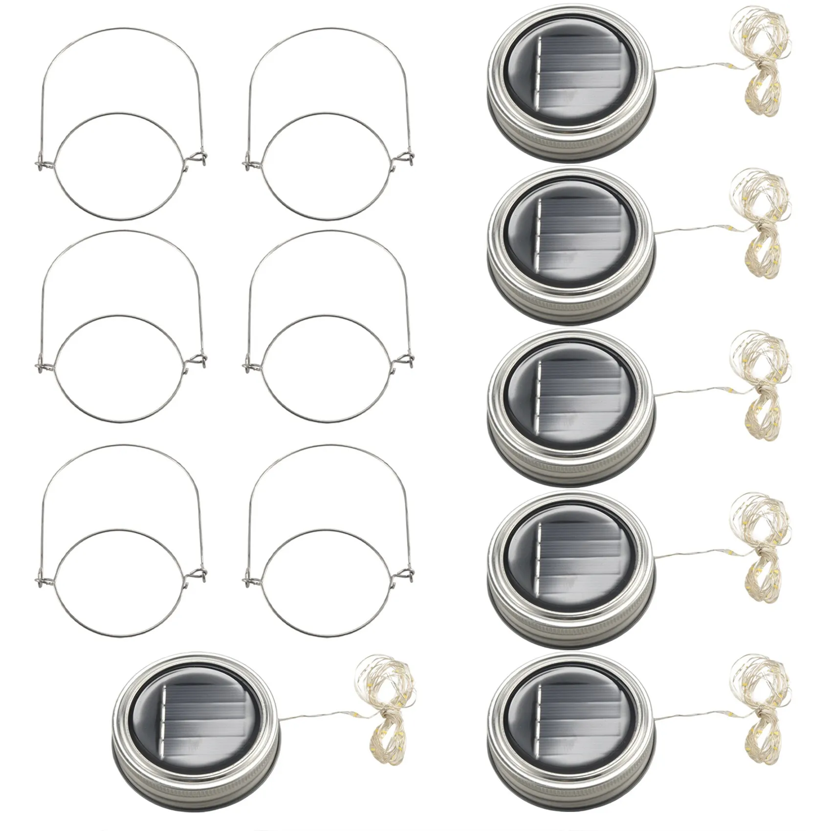 

Светильники для крышек банок на солнечных батареях, 6 шт./упаковка, 20 светодиодных гирлянд, 6 вешалков