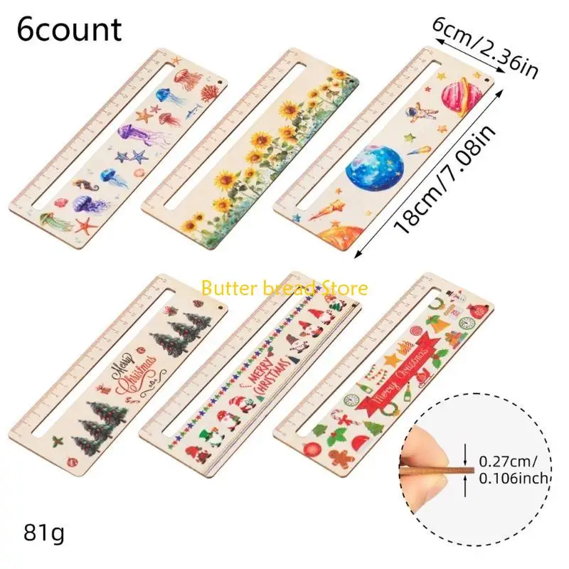 W89C 6PCS 목재 그리기 통치자, 교실 학습 보조 교사 학생 자녀 학습