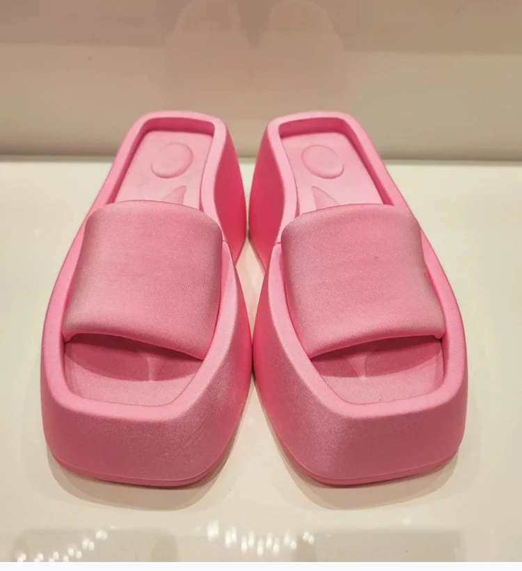Baldauren New Platform Women Slippers Summer Square Toe Brand Satin Sandals WomenSexy High Heels Shoes Beach Sandals