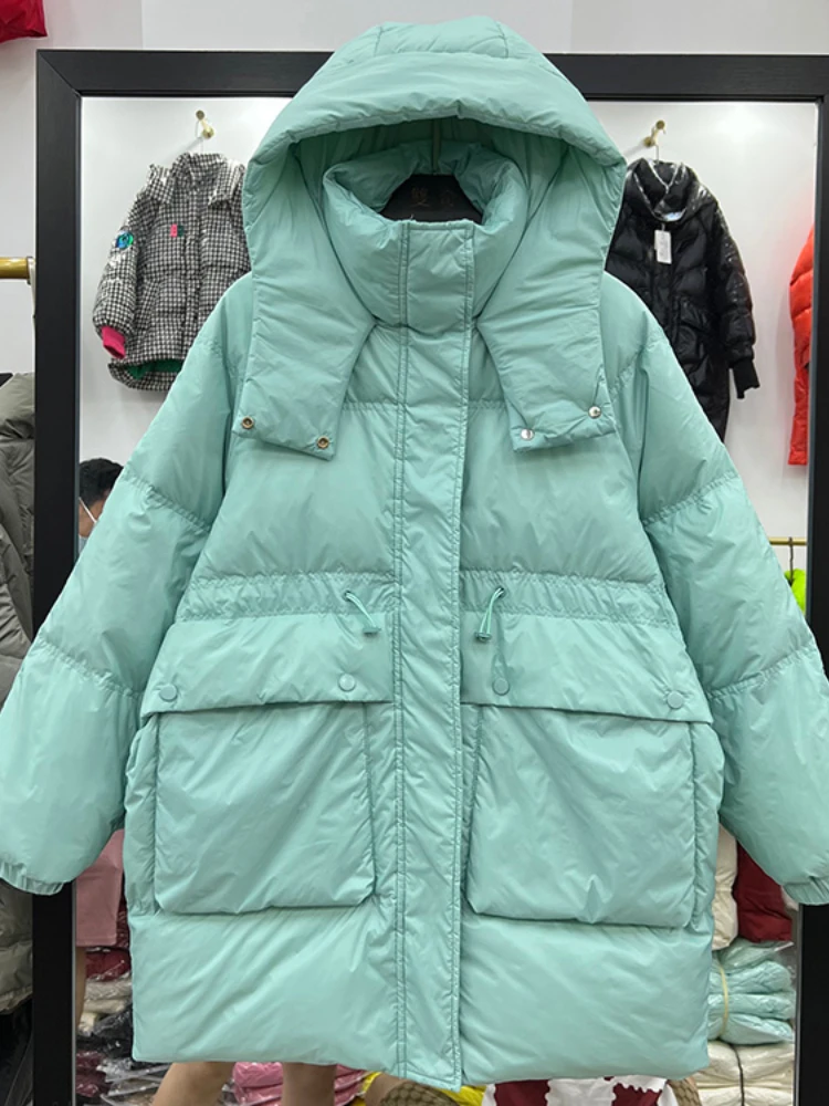 

LY VAREY LIN New Winter Pockets Jacket Parkas Women Casual Hooded 90% White Duck Down Coat Female Loose Thick Warm Outwear