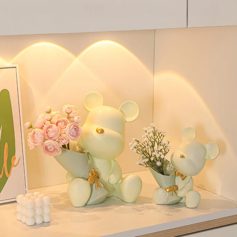 Nordic Bouquet Bear Living Room Decorations, Creative Vases, Home Entrance TV Cabinet Tabletop Decorations, Free Dried Flowers 6