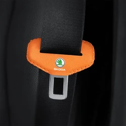 Premium Leather Car Seat Belt Buckle Protector Covers (Set of 2) (2pcs - orange)