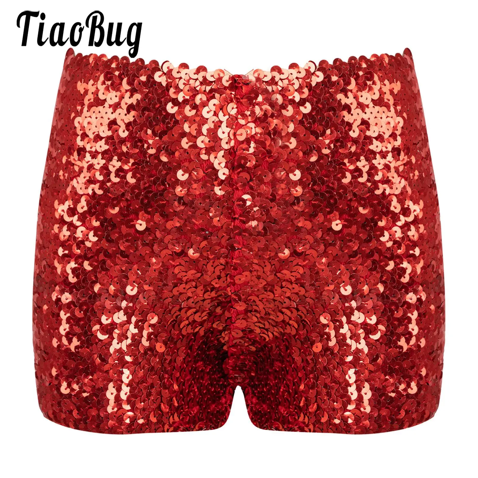 Girls Elastic Waist Sequin Dance Shorts Kids Children Shiny Jazz Modern