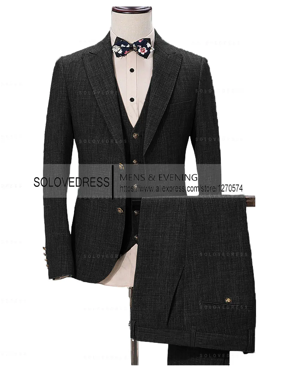 Men's 3-Piece Linen Suit Casual Slim Fit Vintage Suits Groomsmen Tuxedo Wedding Blazer Pants Set 2