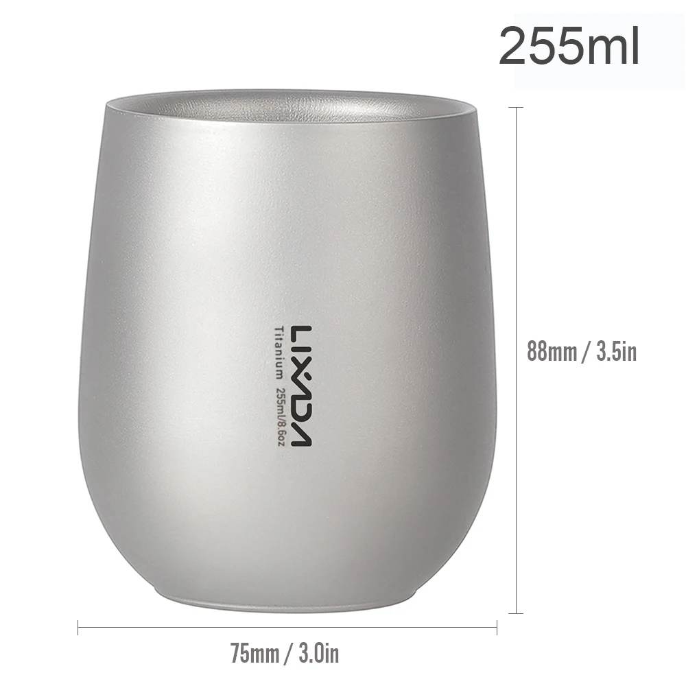 Lixada 255ml 초경량 티타늄 이중벽 단열 물컵 차컵 머그컵 야외 캠핑 하이킹 백패킹 가정 사무실용