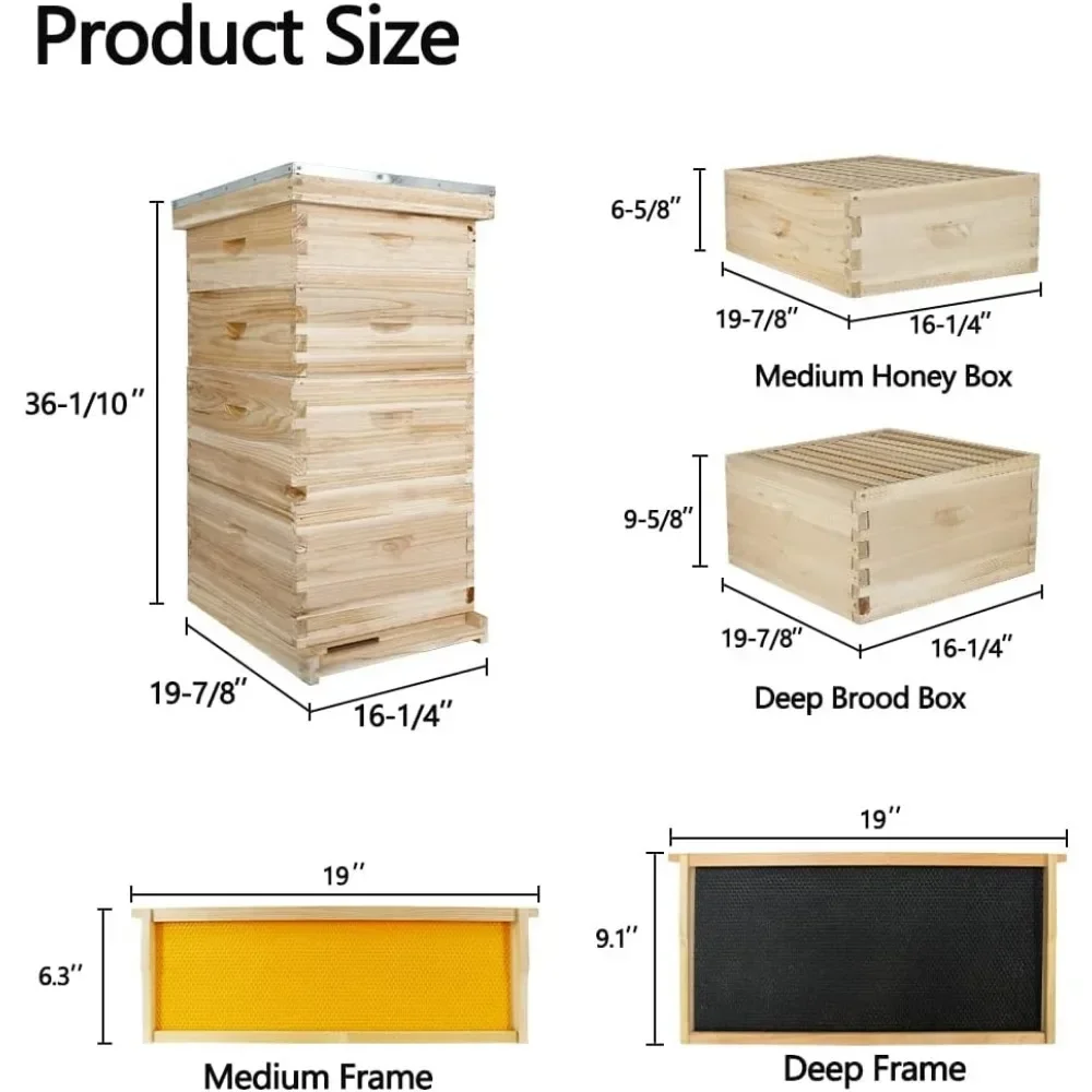 10-Frame Bee Hives with 2 Deep Bee Box 2 Medium Hive Box with Beehive Frames and Beeswax Coated Foundation Sheets