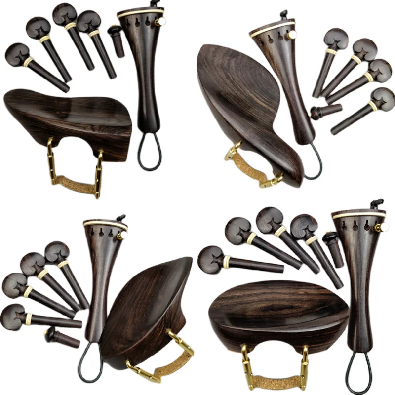 

New Shape Violin Parts Accessories Fitting Games,Natural Black Ebony Violin Pegs+Chin Rest+Tailpiece+Gut+Finetuner+Screw