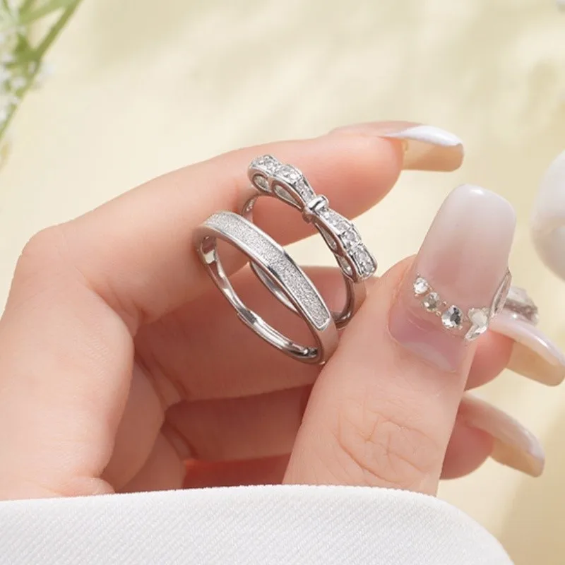 Elegant Fashion Bowknot Couple Ring for Women Men Statement Lovers Zircon Rings Valentine's Day Party Jewelry Gifts