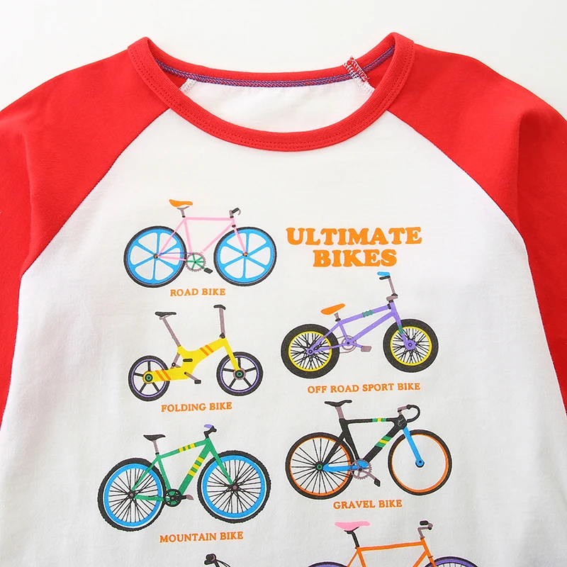 Autumn Spring 2025 Kids Clothes Children's Clothing Baby Boys Cartoon Bicycles Long Sleeves T-shirt Cotton Tops