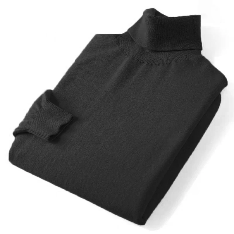 New Men's Turtleneck  Sweater Solid Color Knitted Pullover Outdoor Warm Woolen Sweaters Mens Winter Thick Heavyweight Tops