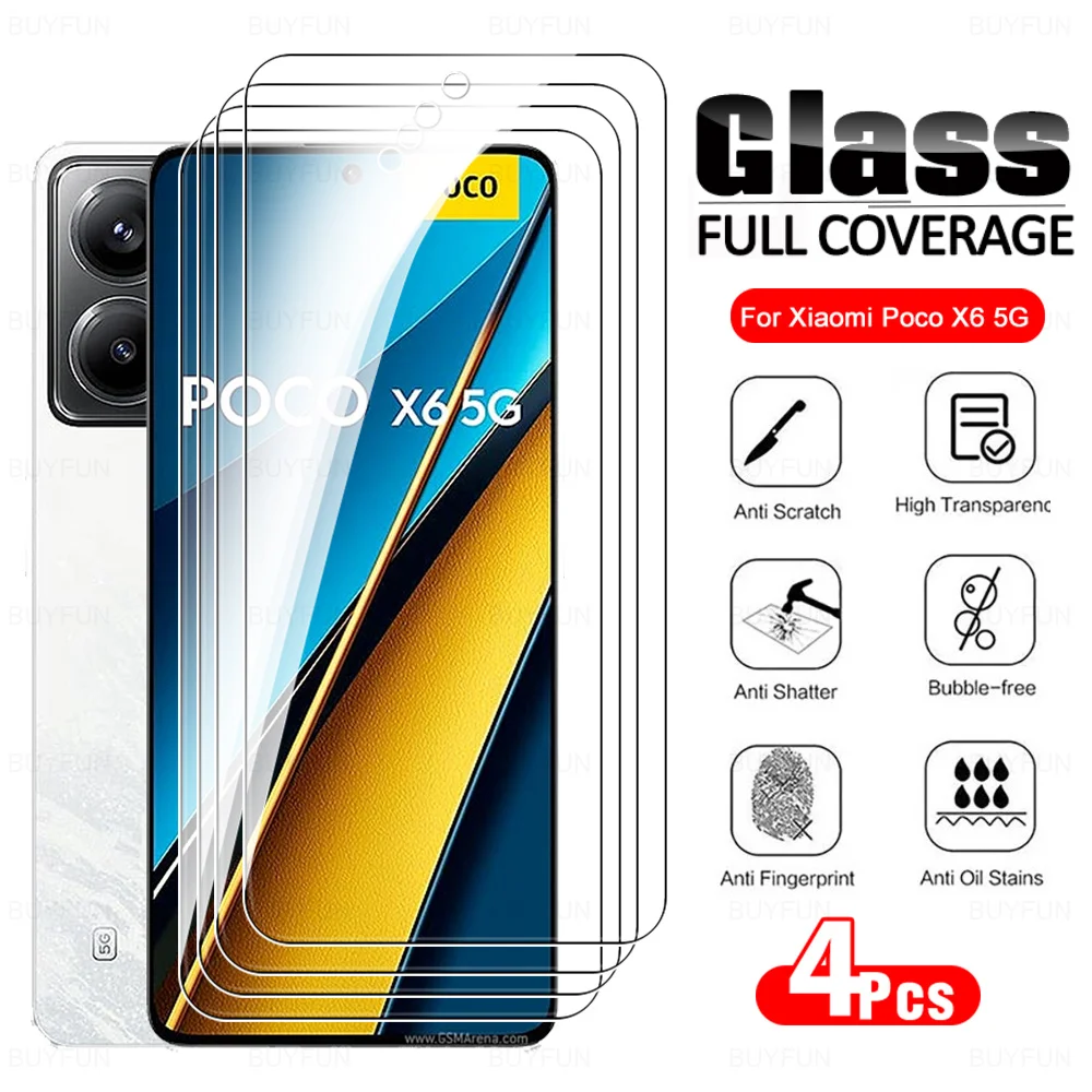 

4 шт. для Poco X6 5G закаленное защитное стекло Poxo Poko X 6 6X Little X6Pro PocoX6 Pro PocoX6Pro 2024 6,67 дюйма Защитные пленки для экрана