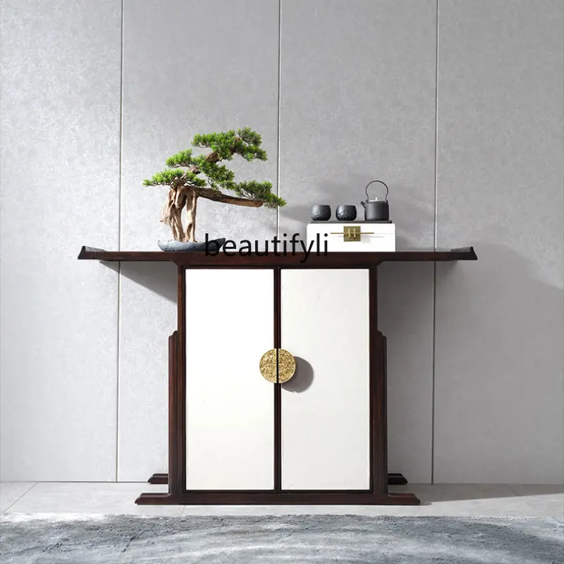 

yj Light Luxury New Chinese Style Ugyen Wooden Hallway Table Zen Modern Minimalist Solid Wood Console Tables