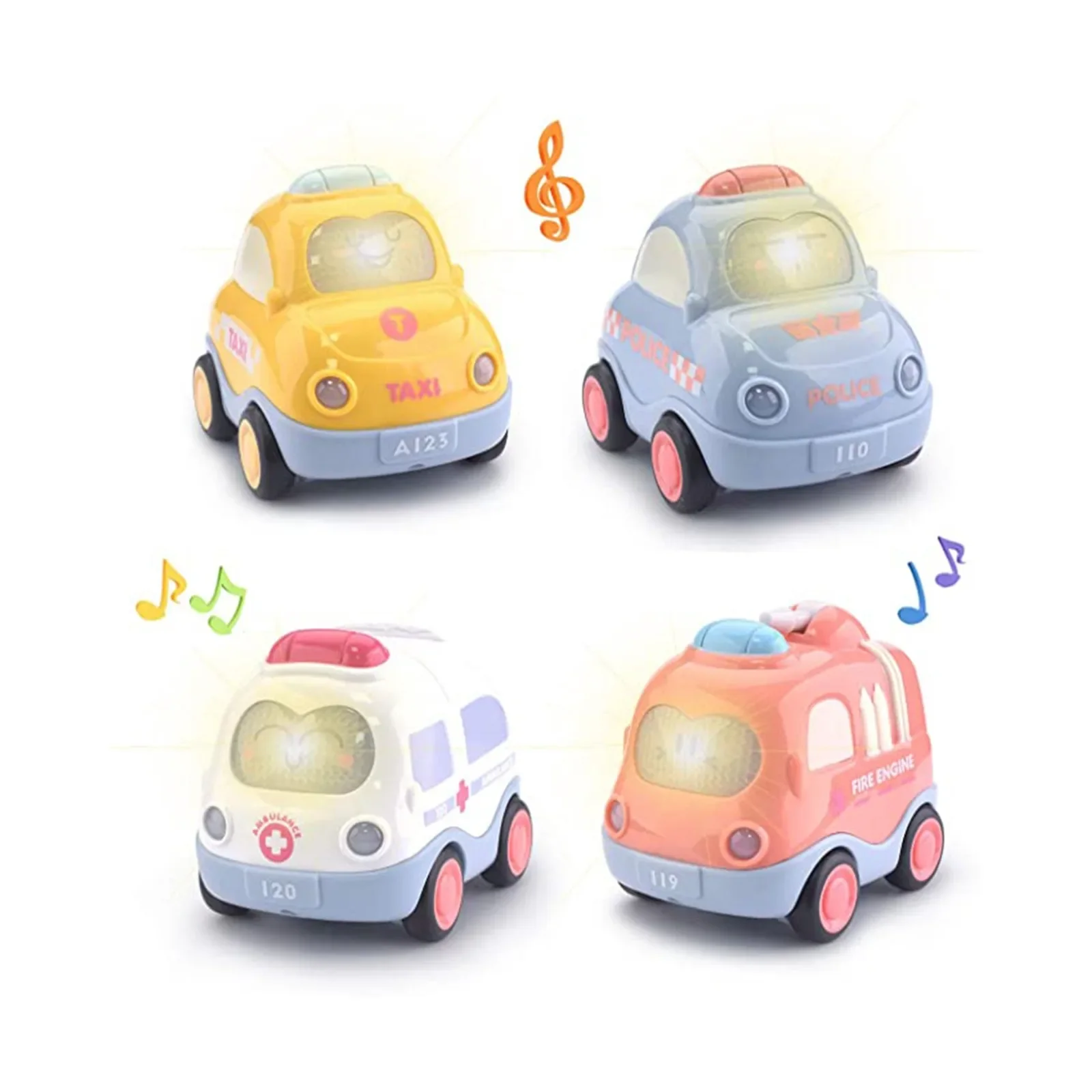 Pull Back Vehicle Toy Toddlers Cars with Lights & Sound, Police Car, Ambulance, Fire Truck, Taxi Birthday Party Gifts Toy - 2