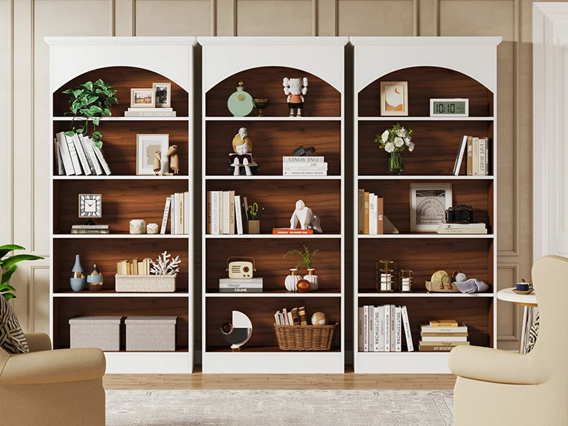white bookcase with shelves