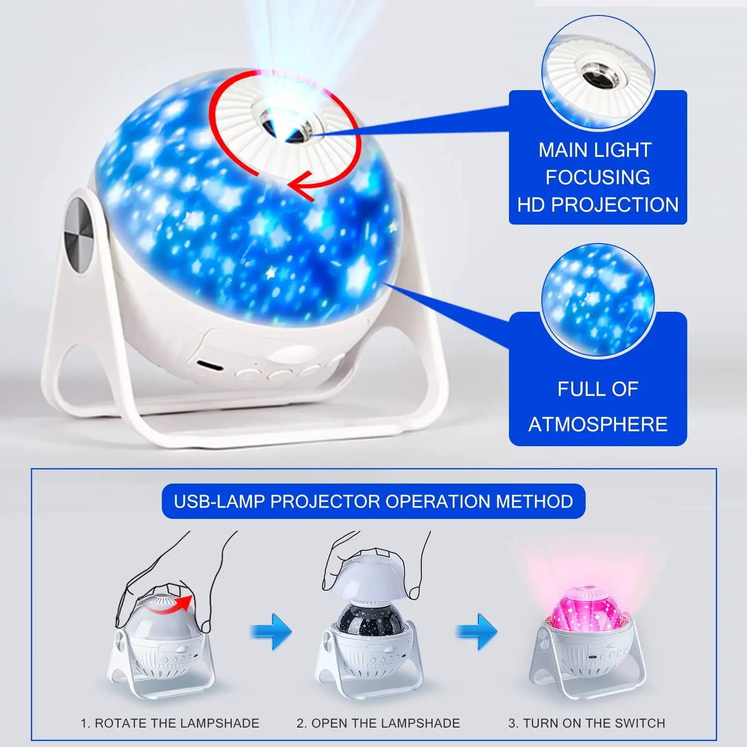 Star-Projektor, Lichtprojektor für Kinder, 3-in-1-LED