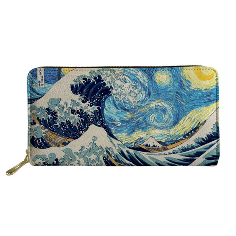 Cute Ocean Wave Print Art Portafoglio Lungo Coin Phone Zip Around Portafogli Per Le Donne Designer Luxury Card Holders Borsa Pochette