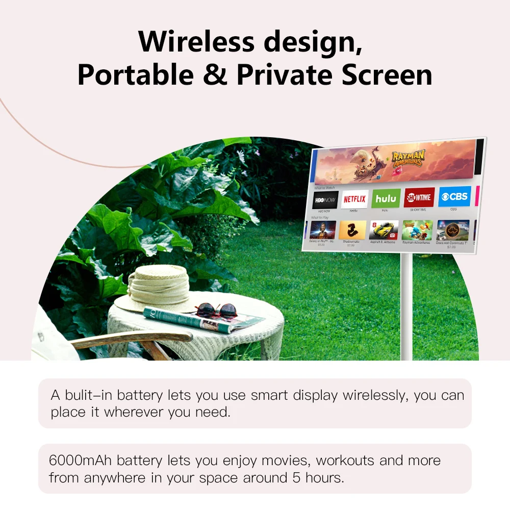 21.5" StandbyMe Portable Monitor Smart TV with Incell Touch Screen 1080P Rotation Monitor Android 12.0,Built-in Battery