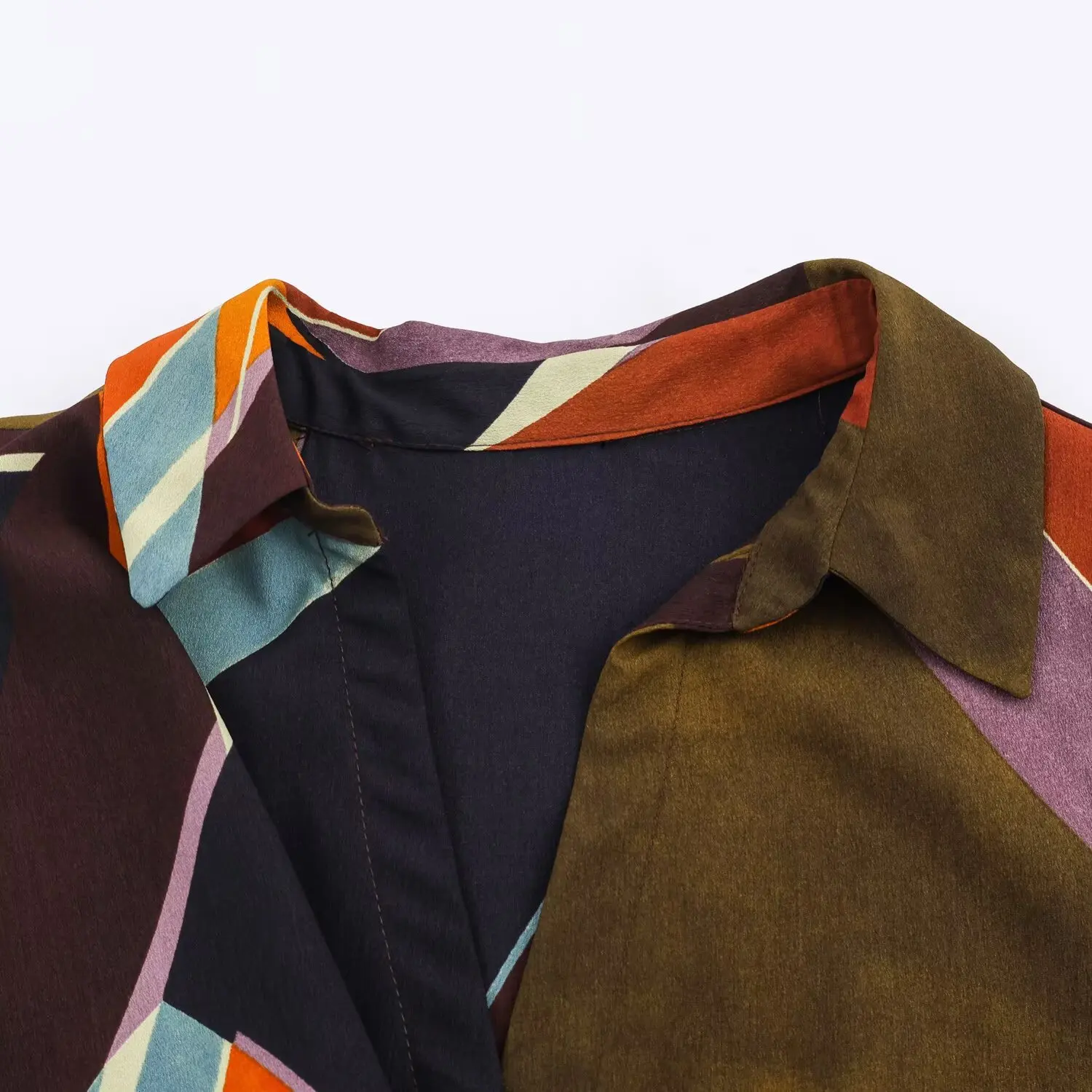 Women's Vintage Printed Shirt Female Long Sleeved Single Breasted Shirt Asymmetrical Design Spring Casual Shirt Top Streetwear