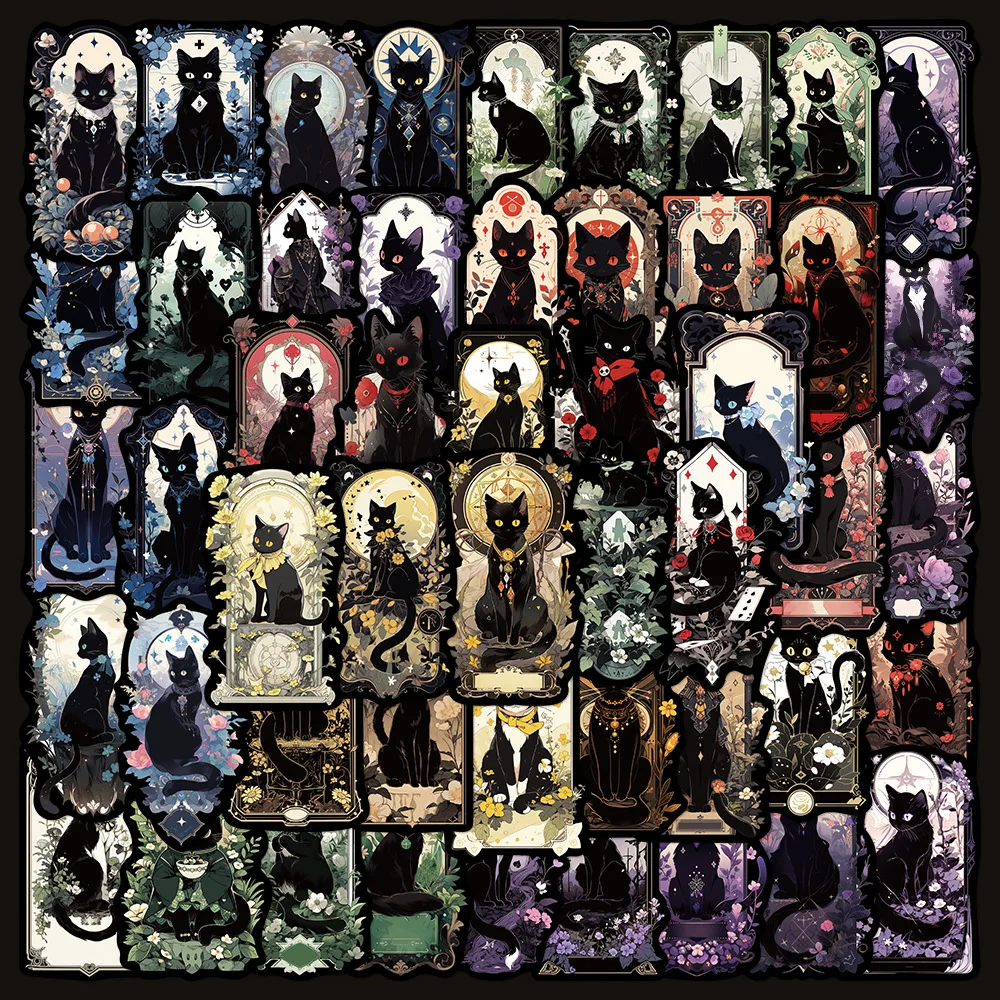 

50pcs Cartoon Mysterious Black Cat Series Graffiti Stickers Suitable for Laptop Helmets Desktop Decoration DIY Stickers Toys