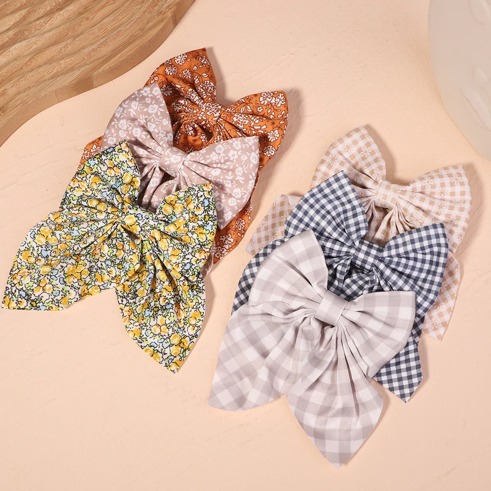 2Pcs Spring Summer Big Bow Hair Clip Set For Women Girls Elegant Sweet Print Floral Hairpin Children Headwear Hair Accessories