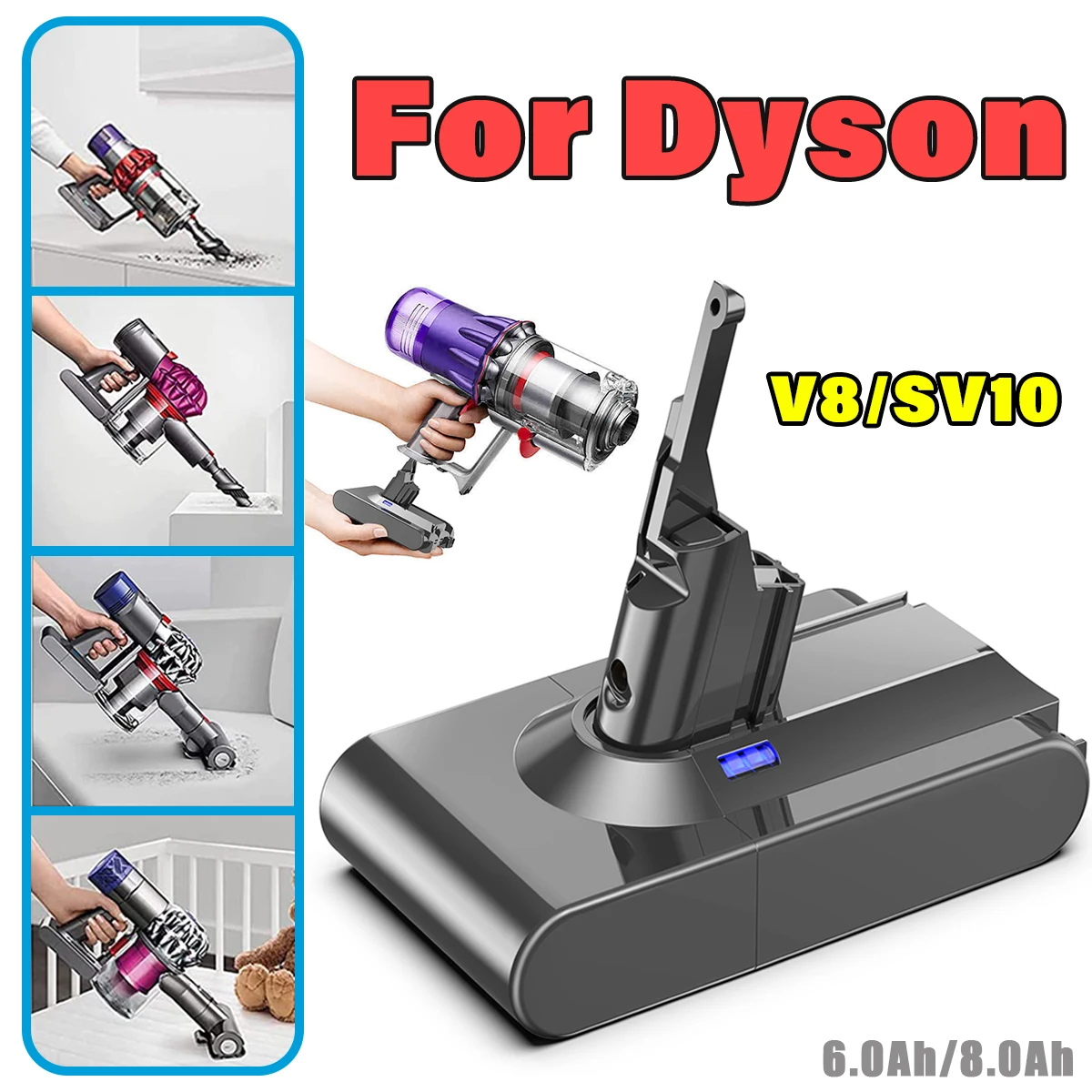 

Powtree 21.6V 6.0Ah/8.0Ah For Dyson V8 Battery Absolute V8 Animal Li-ion SV10 Handheld Vacuum Cleaner series Rechargeable HY5