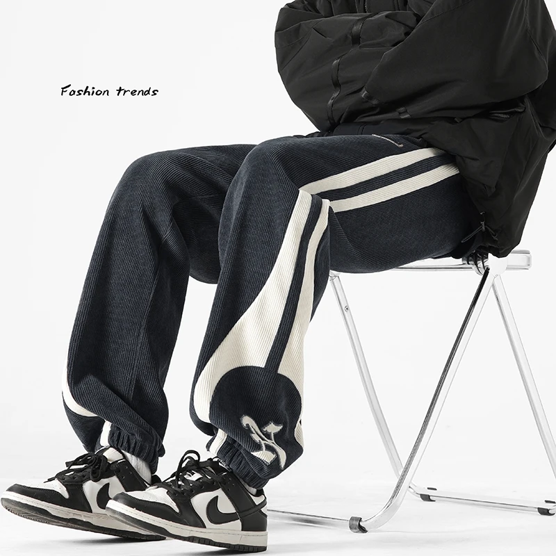 

Harajuku Corduroy Wide Pants Men Fashion Harem Pants Streetwear Ankle Length Trousers Men's Baggy Homme Jogging Casual Pants