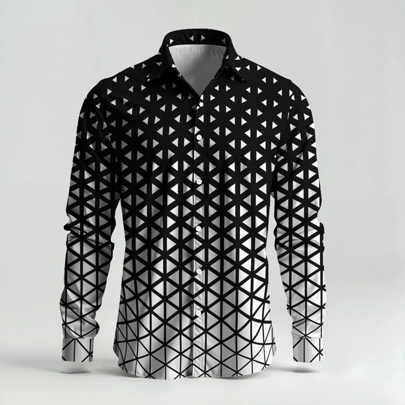 2025 New Arrival Men Shirt Set Geometry Print Summer Fashion Simple Two Piece Set Mens Gradient Lightweight Party Long Sleeves_voghion.com