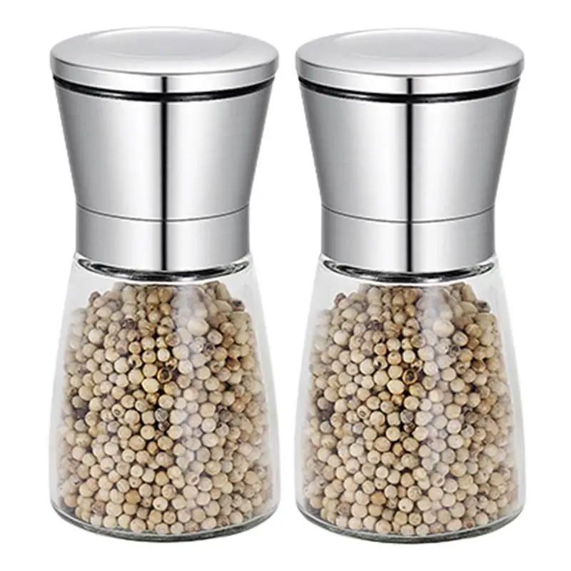 Kitchen Pepper Grinder Manual Stainless Steel Pepper Mill Portable Sesame Grinding Bottle Household Grinding Mill for Home 2PCS nut spice grinder,pepper grinder