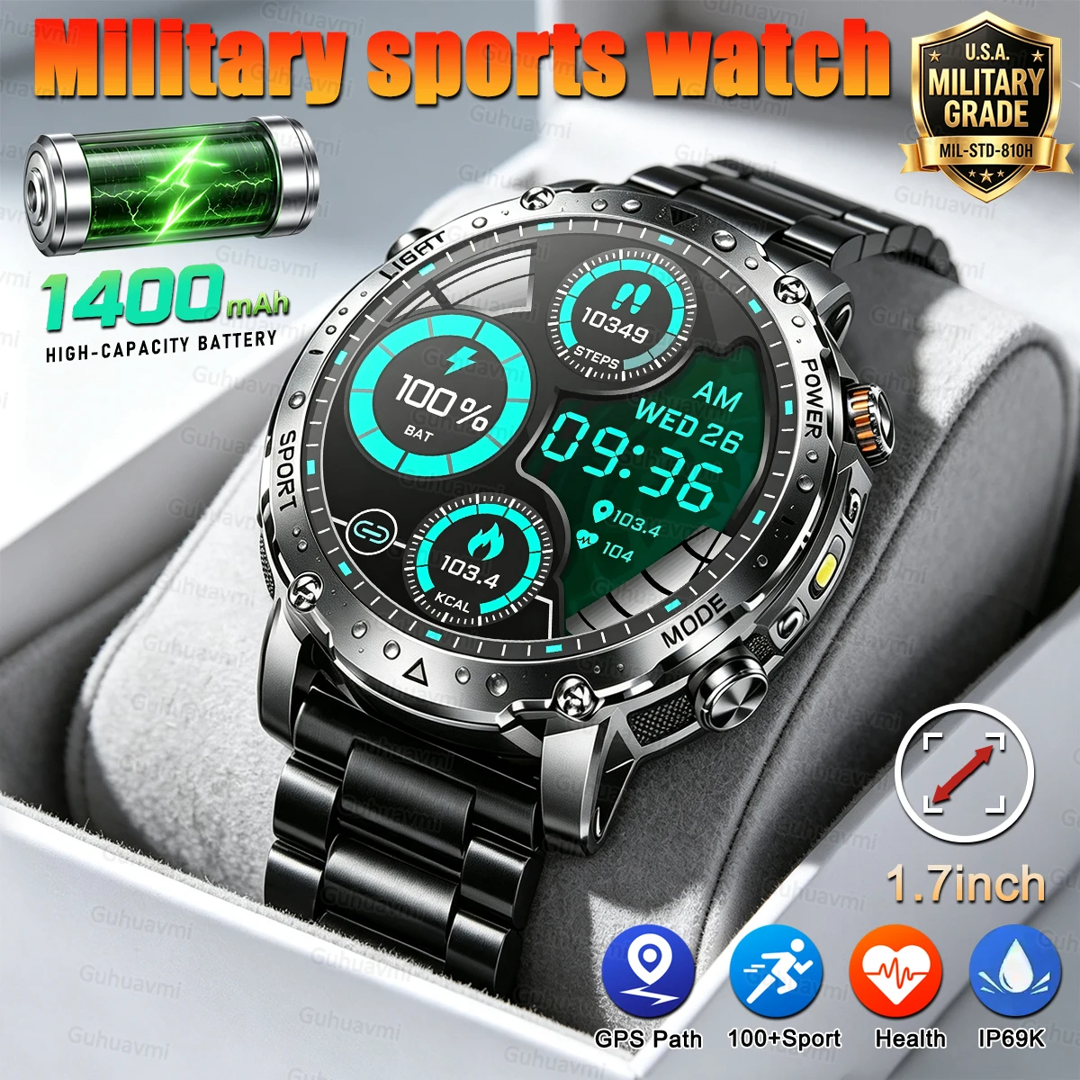 Montre connectée militaire pour hommes, 1400mAh, Ultra durable, étanche 10ATM, bracelet respirant, appel HD, 100+ modes sportifs 1 Montre connectée militaire pour hommes, 1400mAh, Ultra durable, étanche 10ATM, bracelet respirant, appel HD, 100+ modes sportifs 1