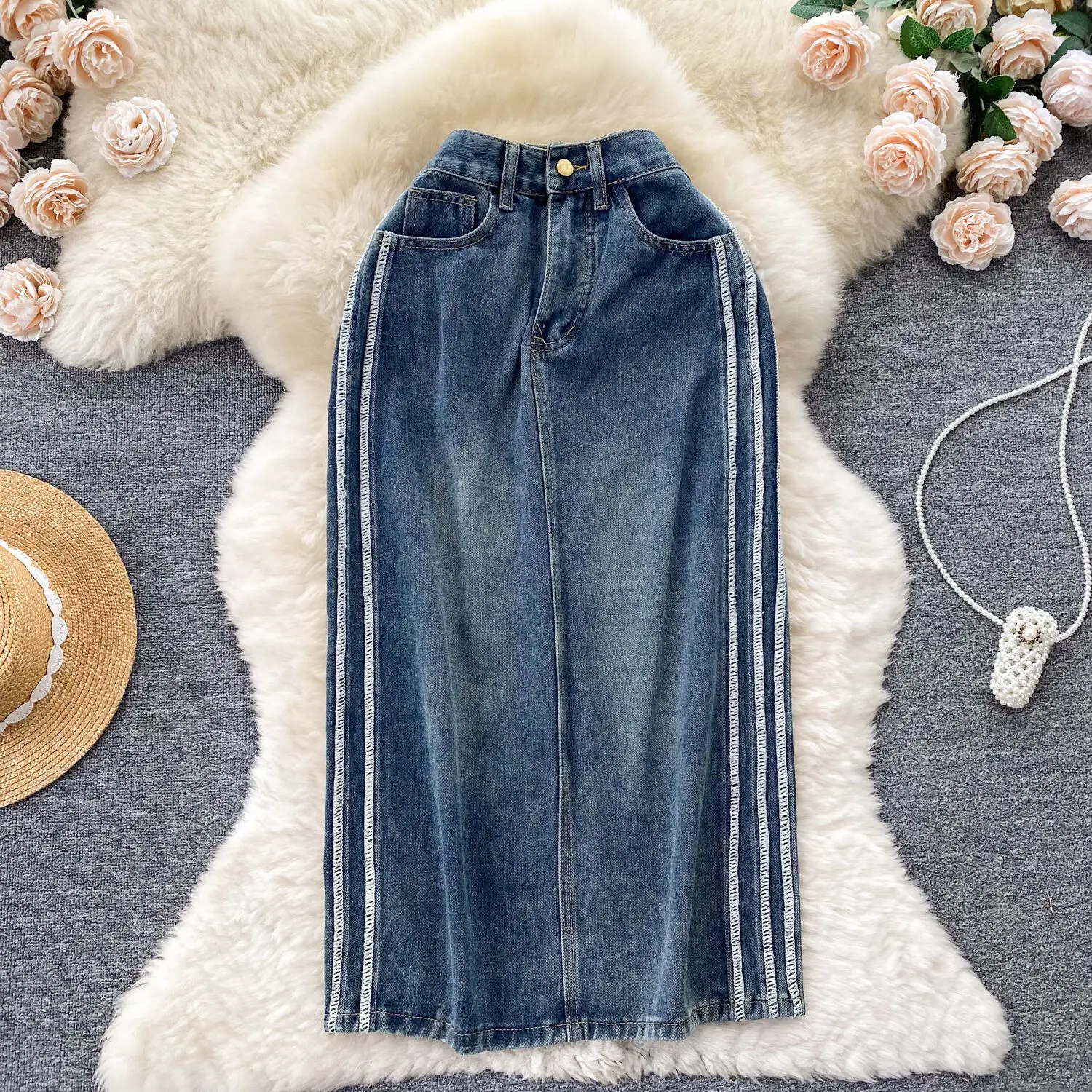 

Denim Skirt For Women In Autumn Winter Korean Version Niche Fashion Versatile Split Pear Shaped Body Jean Skirt casual work