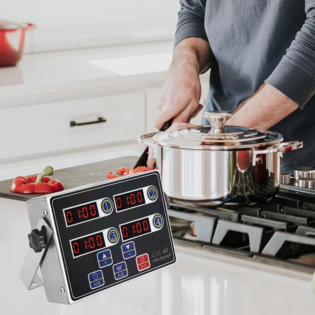 Timer Da Cucina Digitale 6 Canali - Acciaio Inox, Display LED, Per Ristoranti E Casa