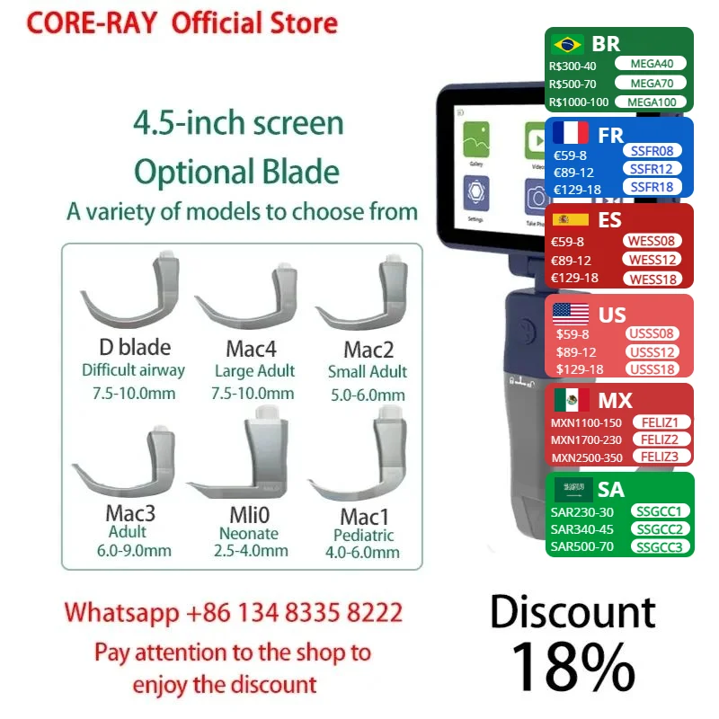 

4.5“ Big Screen Video Laryngoscope Reusable Sterilizable Blades Color TFT LCD Digital Video Laryngoscope Free Suitcase