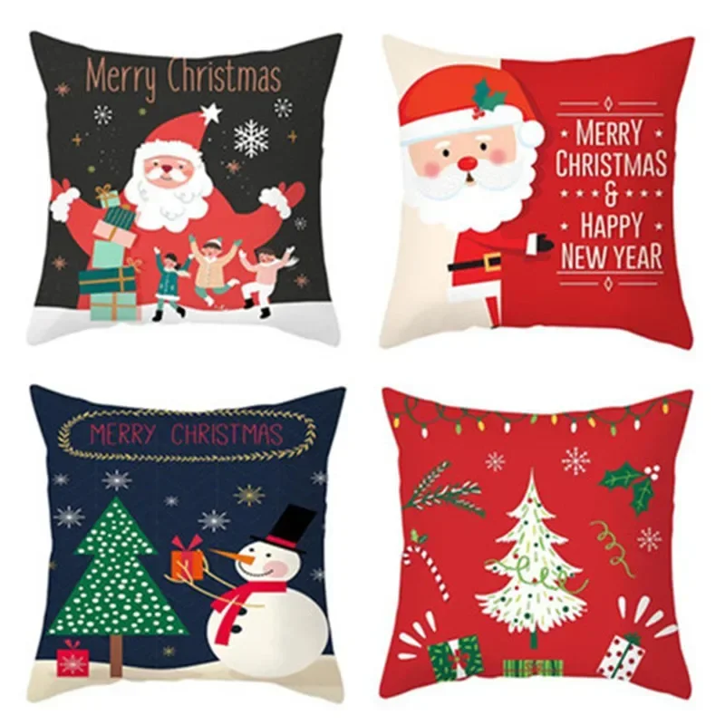 

Merry Christmas Bedroom Living Room Decoration New Year Gift Santa Elk Cushion Cover Decorations