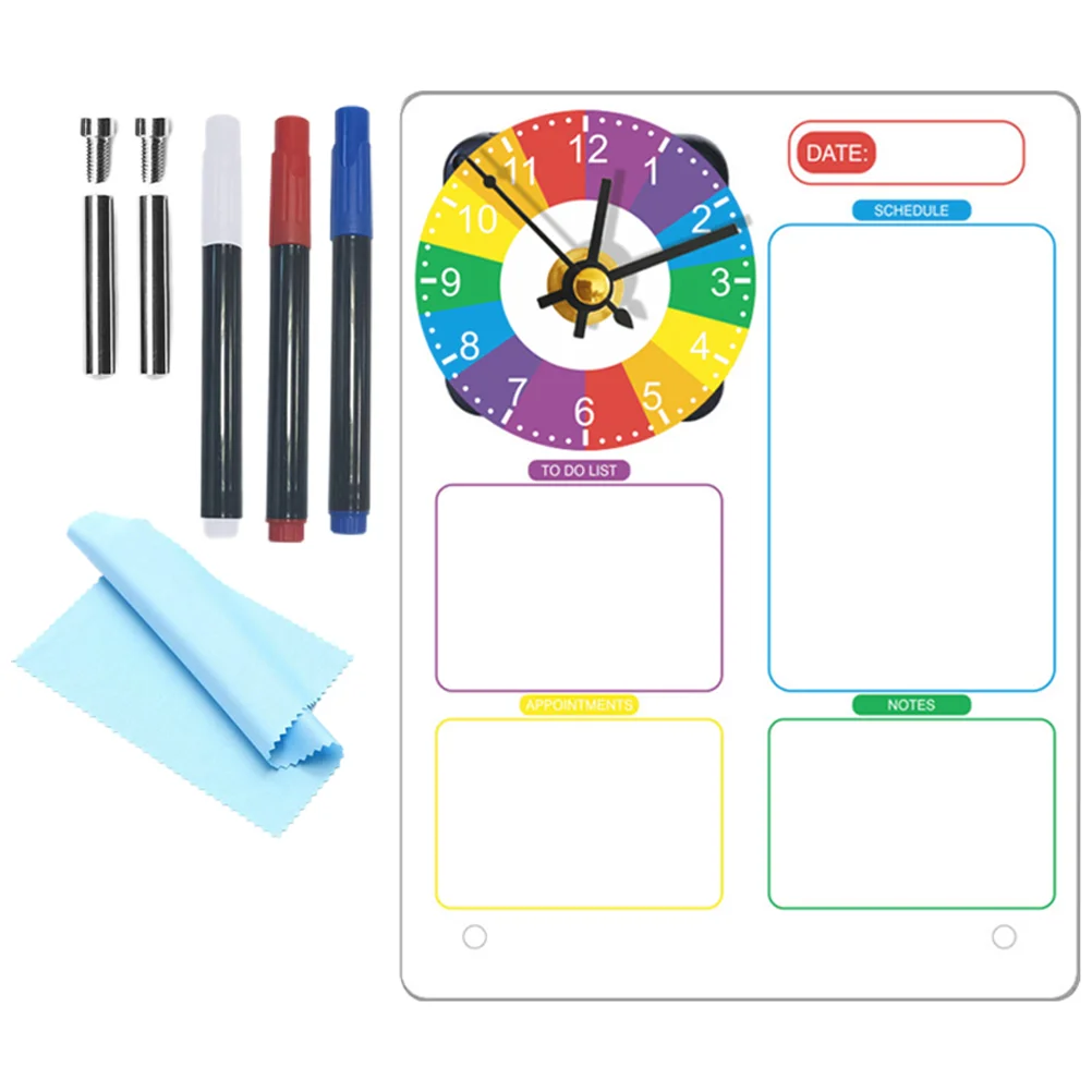 

Board Memo White Office Acrylic Standing Whiteboard Note Desk Planner Tabletop Writable Wall Clock