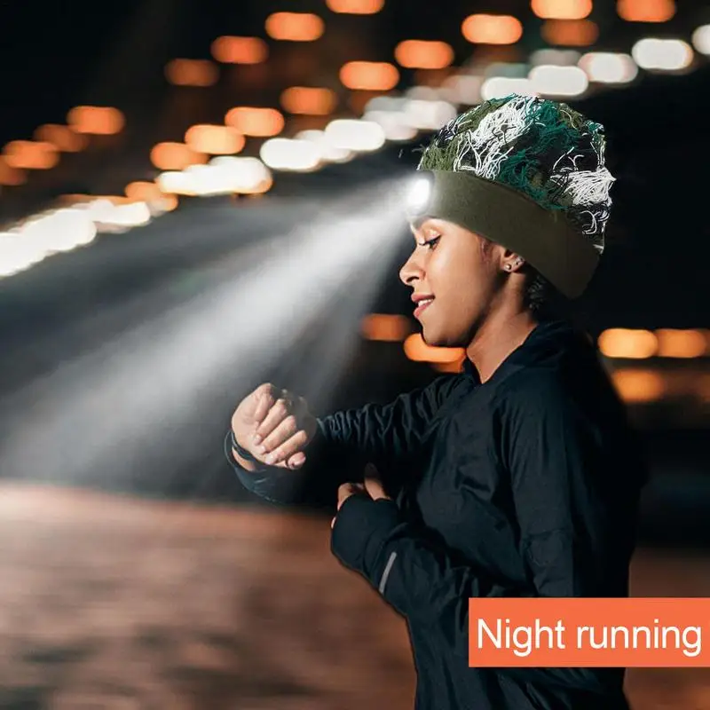 LED Beanie Hat Night Lighted Hat With LED Headlamp Night Lighted With 3 Adjustable Brightness Removable Unisex Knitted Caps