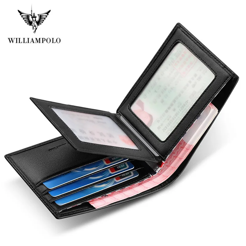 WILLIAMPOLO Luxury Brand Men Wallet Genuine Leather Bifold Wallet Bank Credit Card Case ID Holders Male Coin Purse Pockets 3