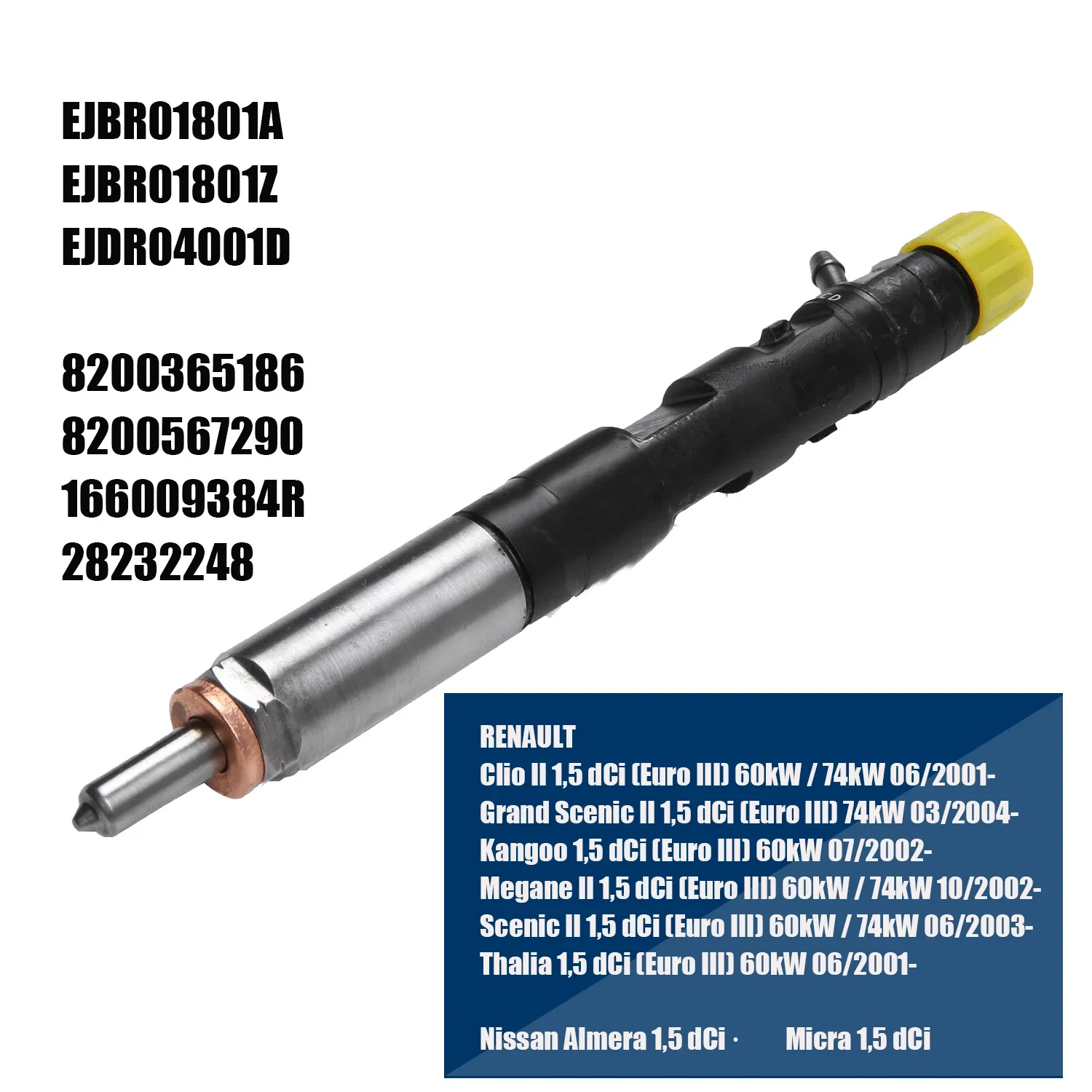 새로운 EJBR01801Z EJBR01801A 8200049873 르노 클리오 캉구 메간 시닉 1.5 DCi 2001-용 디젤 연료 인젝터 노즐