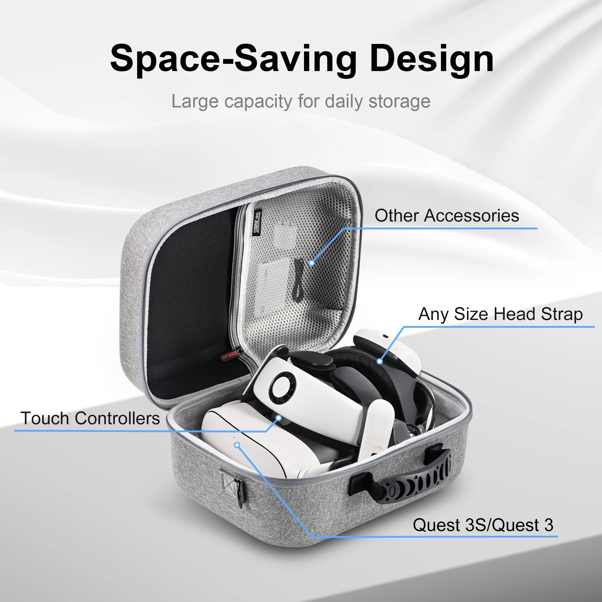 메타 퀘스트 3/퀘스트 3S용 대형 휴대 케이스, BOBOVR S3 Pro/키위 디자인 배터리 헤드 스트랩 및 액세서리용 하드 여행 케이스