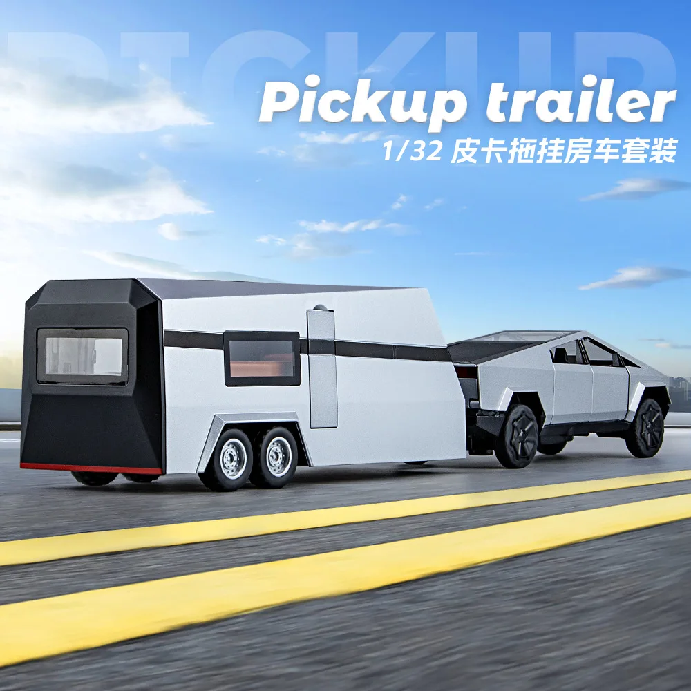 1:32 Tesla Pickup Trailer High Simulation Diecast Metal Alloy Model Car Sound Light Pull Back Collection Kids Toy Gifts