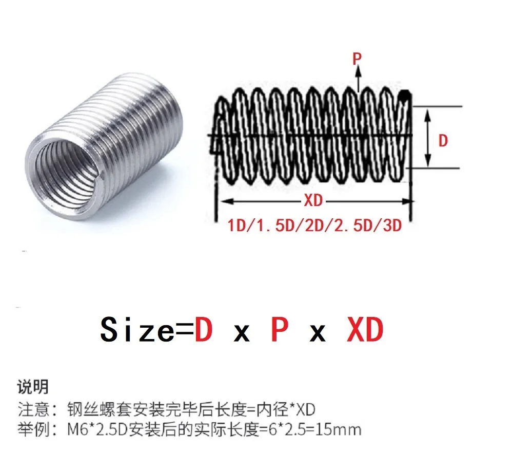Thread Repair Insert 2-50pcs M2M2.5M3M4M5M6M8M10M12M16 Stainless Steel Screw Coiled Wire Helical Threaded Inserts Set Helicoil Thread Repair Insert