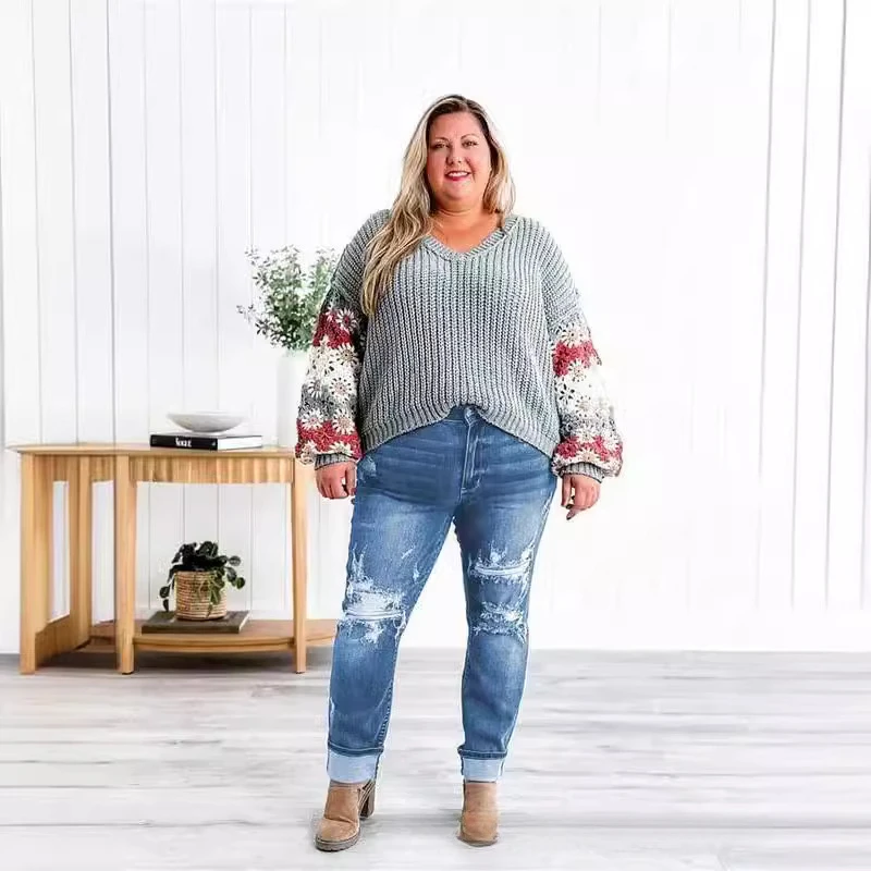 Sexy Ripped Mid Waist Jeans for Women Vintage Clothes Y2k Fashion Straight Denim Trousers Streetwear Hole Hip Hop Pants Jeans