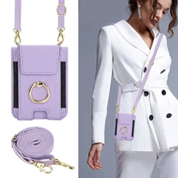 Crossbody Leather Wallet Case with Ring Holder & Card Slot - Long Lanyard Design - Moto Razr 50 Ultra (Light Purple)