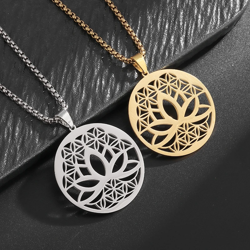 

Creative and Fashionable Hollow Lotus Round Necklace Pendant for Men and Women Fashion Buddhist Amulet Jewelry Accessories Gifts