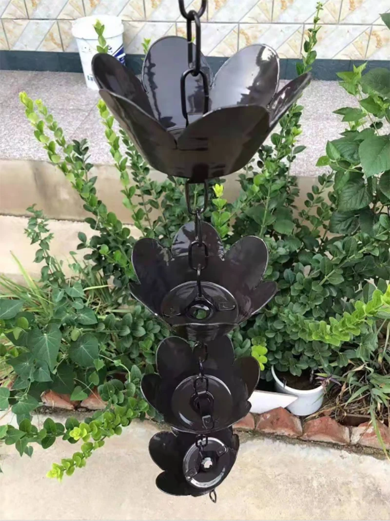 1m Aluminum Alloy Japanese-style Temple Decoration Guide Rain Bell Drainage Chain Petal Cup Ring Eaves Water Dripping Rain Chain