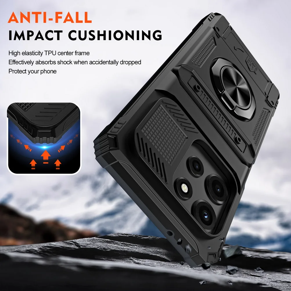 Dual Card Slot Pocket Armor Metal Bracket Magnetic Stand Case Cover