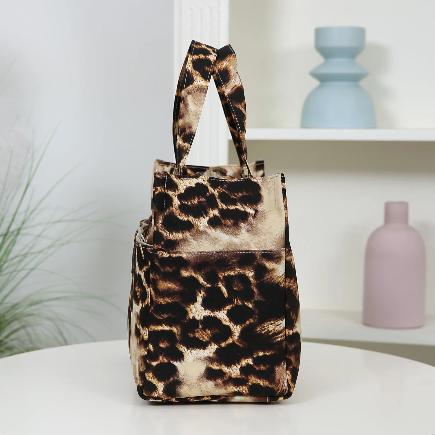 Große, dickwandige Stofftasche, Lunchbag, Aufbewahrungstasche, Leopardenmuster, Einkaufstasche, Allzwecktasche, Handtasche – Detail 5