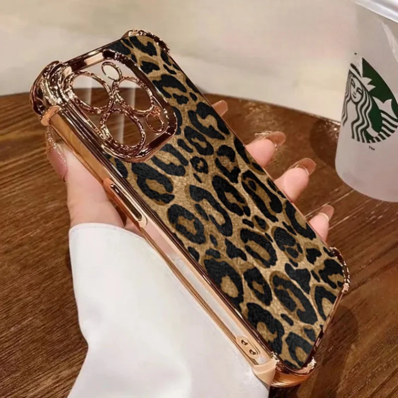 Leopard Print Transparent Shockproof Fashion Case with Plating Design