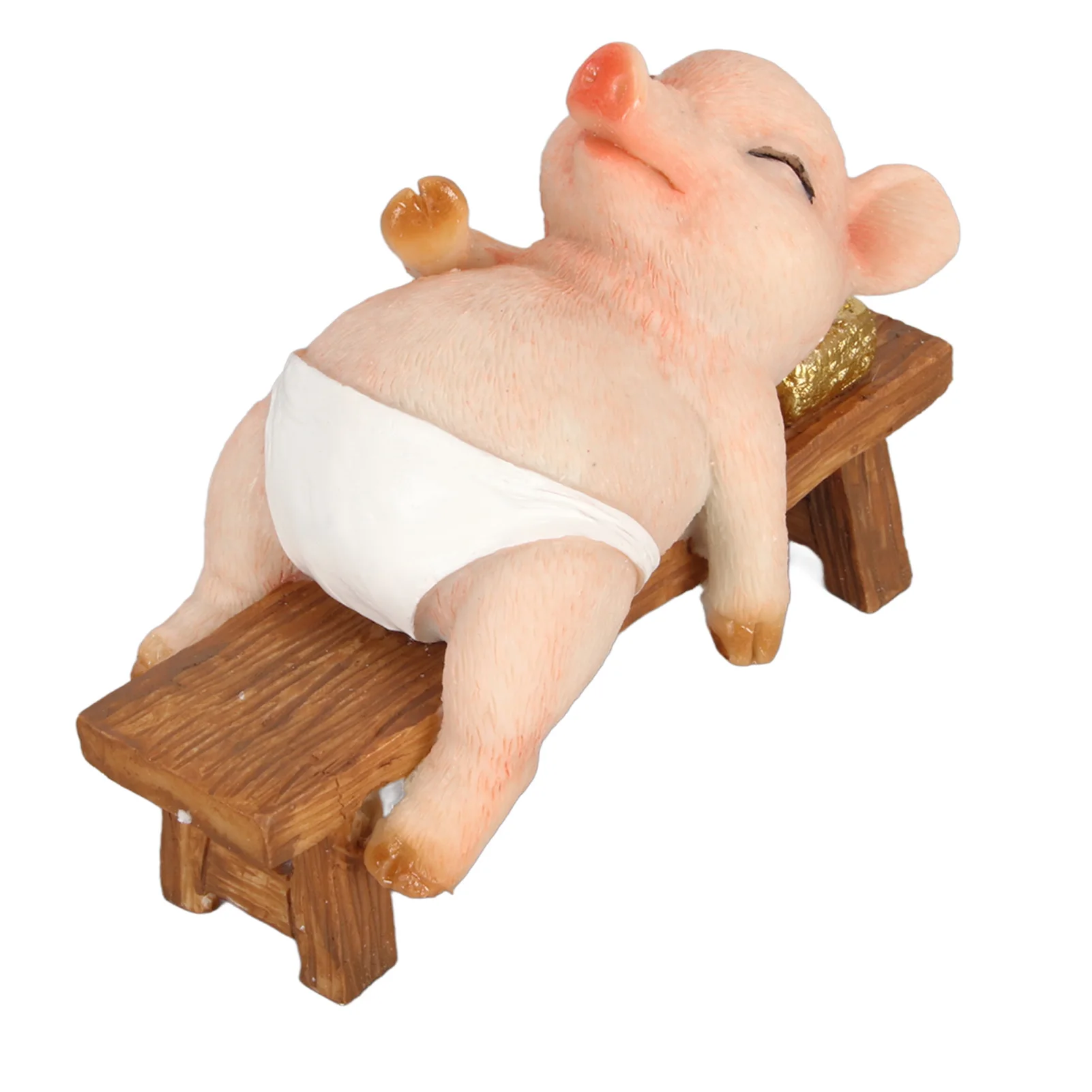 

Pig Statue Cute Rustic Lifelike Look Lying On Bench Durable Resin Rich Details Piggy Figurine For Garden Patio Backyard