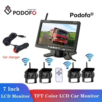 Podofo 차량용 무선 후진 카메라, HD TFT LCD 차량 백업 후방 카메라 모니터, 트럭 버스 RV 트레일러 굴삭기, 7 인치
